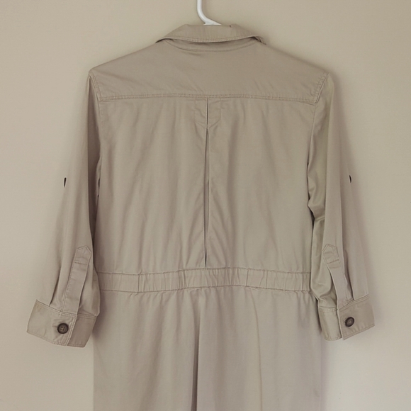 Ann Taylor Loft Khaki Safari Button Tab Sleeve Collared Dress SP Tan Pockets - Picture 8 of 16
